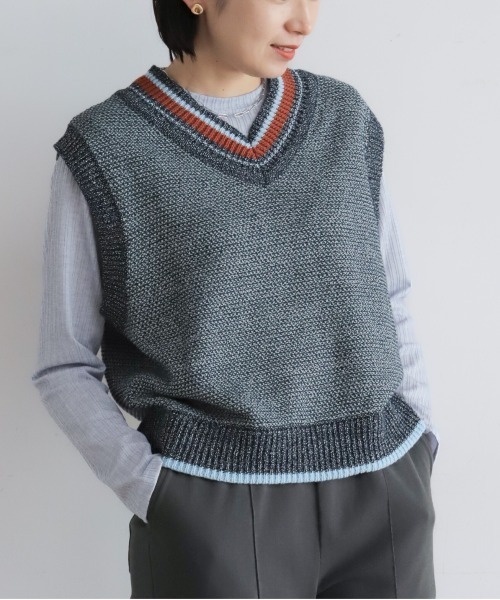 NOMBRE IMPAIR（ノンブルアンペール）の「MIXペーパーヤーン　チルデンベスト（ベスト・レディース・サックスブルー/ネイビー・FREE）」の2枚目の写真