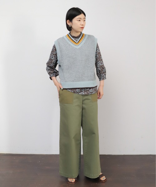 NOMBRE IMPAIR（ノンブルアンペール）の「MIXペーパーヤーン　チルデンベスト（ベスト・レディース・サックスブルー/ネイビー・FREE）」の20枚目の写真