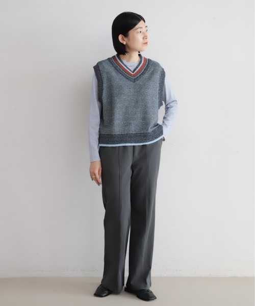 NOMBRE IMPAIR（ノンブルアンペール）の「MIXペーパーヤーン　チルデンベスト（ベスト・レディース・サックスブルー/ネイビー・FREE）」の6枚目の写真