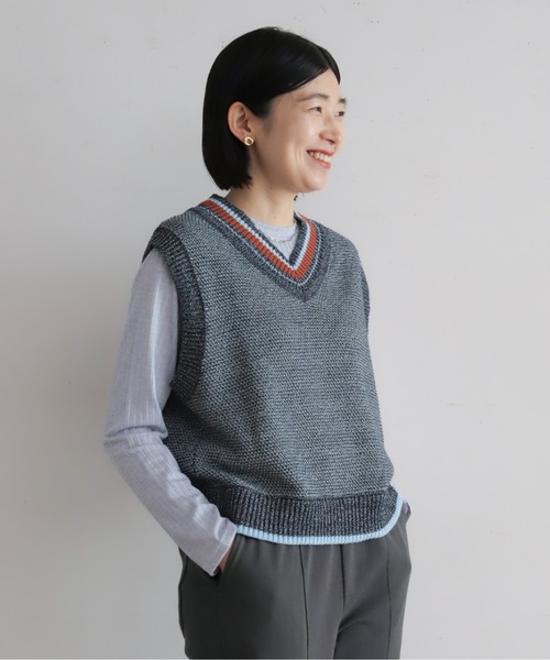 NOMBRE IMPAIR（ノンブルアンペール）の「MIXペーパーヤーン　チルデンベスト（ベスト・レディース・サックスブルー/ネイビー・FREE）」の4枚目の写真