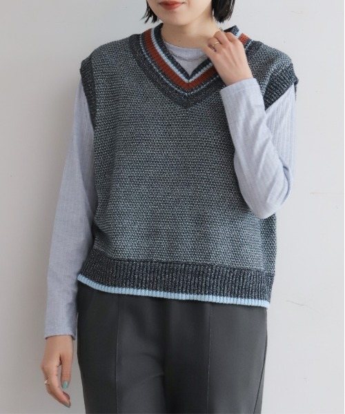 NOMBRE IMPAIR（ノンブルアンペール）の「MIXペーパーヤーン　チルデンベスト（ベスト・レディース・サックスブルー/ネイビー・FREE）」の3枚目の写真