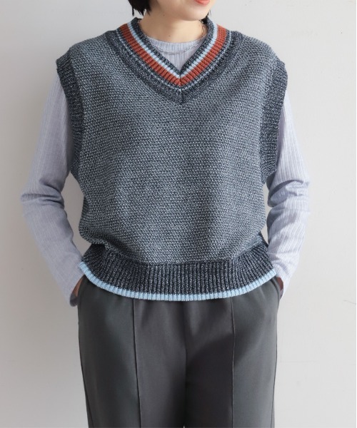 NOMBRE IMPAIR（ノンブルアンペール）の「MIXペーパーヤーン　チルデンベスト（ベスト・レディース・サックスブルー/ネイビー・FREE）」の9枚目の写真