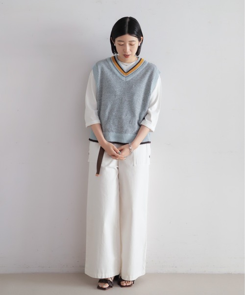 NOMBRE IMPAIR（ノンブルアンペール）の「MIXペーパーヤーン　チルデンベスト（ベスト・レディース・サックスブルー/ネイビー・FREE）」の14枚目の写真