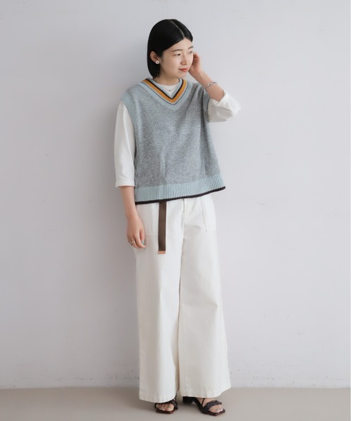 NOMBRE IMPAIR（ノンブルアンペール）の「MIXペーパーヤーン　チルデンベスト（ベスト・レディース・サックスブルー/ネイビー・FREE）」の13枚目の写真