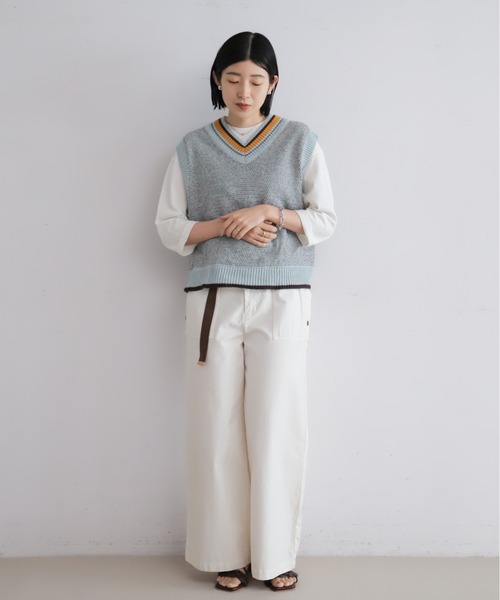 NOMBRE IMPAIR（ノンブルアンペール）の「MIXペーパーヤーン　チルデンベスト（ベスト・レディース・サックスブルー/ネイビー・FREE）」の12枚目の写真