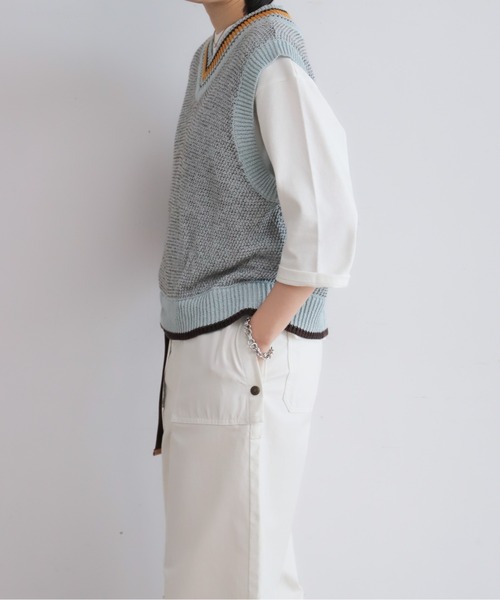 NOMBRE IMPAIR（ノンブルアンペール）の「MIXペーパーヤーン　チルデンベスト（ベスト・レディース・サックスブルー/ネイビー・FREE）」の16枚目の写真