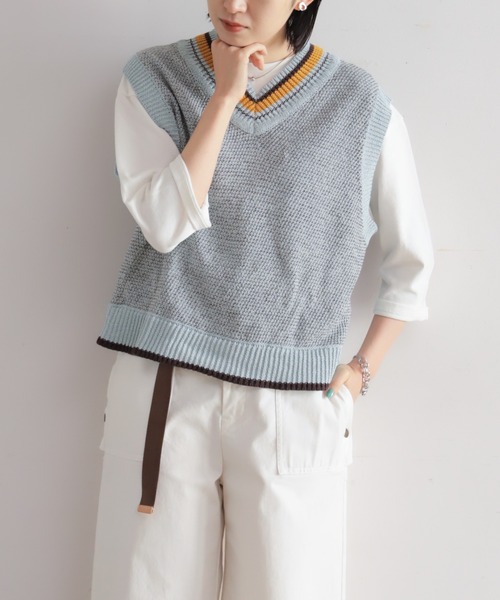 NOMBRE IMPAIR（ノンブルアンペール）の「MIXペーパーヤーン　チルデンベスト（ベスト・レディース・サックスブルー/ネイビー・FREE）」の15枚目の写真