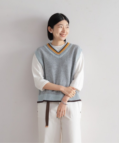 NOMBRE IMPAIR（ノンブルアンペール）の「MIXペーパーヤーン　チルデンベスト（ベスト・レディース・サックスブルー/ネイビー・FREE）」の18枚目の写真