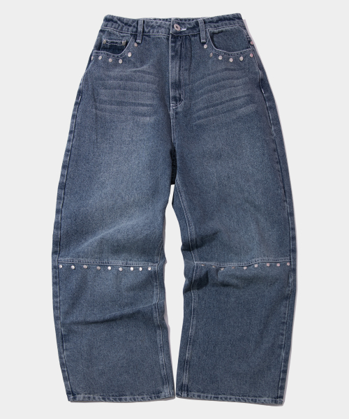 PLACE STUDIO（プレイススタジオ）の「切り替えラインリベットポイントワイドウォッシュドデニムパンツ[中青]（デニムパンツ・レディース・ダークブルー・FREE）」の2枚目の写真