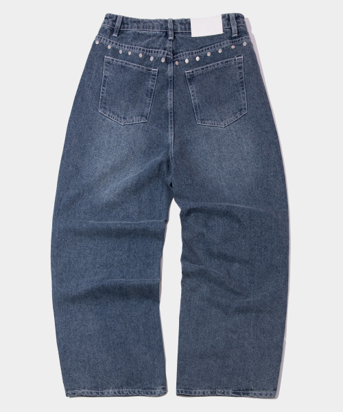 PLACE STUDIO（プレイススタジオ）の「切り替えラインリベットポイントワイドウォッシュドデニムパンツ[中青]（デニムパンツ・レディース・ダークブルー・FREE）」の3枚目の写真