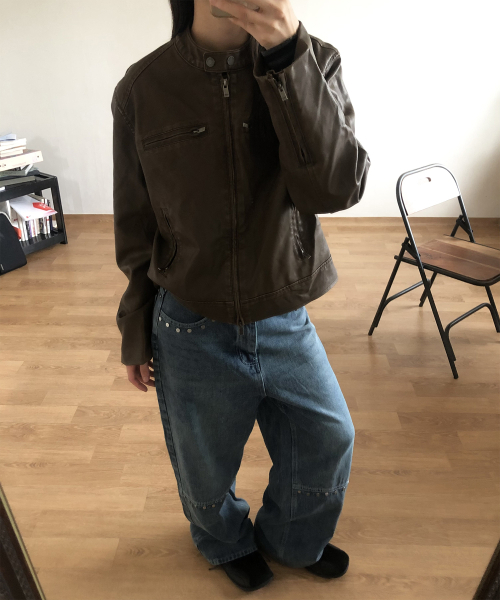 PLACE STUDIO（プレイススタジオ）の「切り替えラインリベットポイントワイドウォッシュドデニムパンツ[中青]（デニムパンツ・レディース・ダークブルー・FREE）」の6枚目の写真