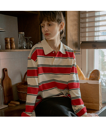 VANONE ATELIER（バノンアトリエ）の「A3509 マルチストライプカラーTシャツ_Red（ポロシャツ）」