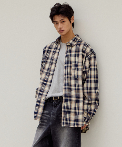 MOOD INSIDE(ムードインサイド)の「ドラックスオーバーチェックシャツ_Navy(シャツ/ブラウス・レディース・ネイビー・MEDIUM/LARGE/X-LARGE)」の1枚目の写真
