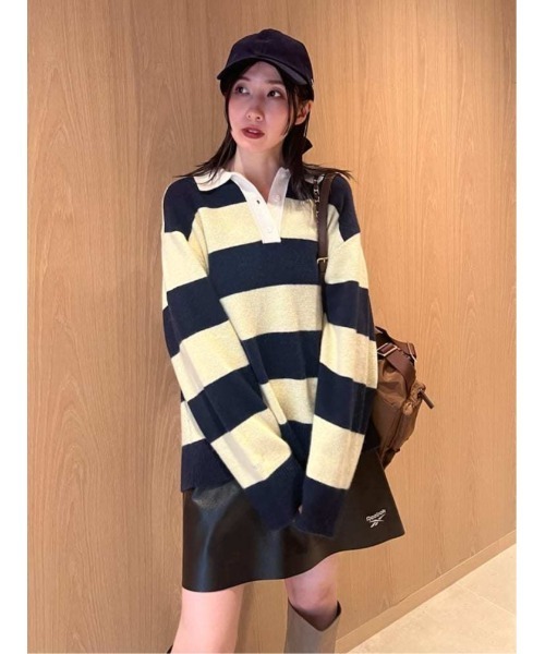 FRAY I.D(フレイアイディー)の「【Reebok× FRAY I.D】ラガーカラーポロニットプルオーバー(ニット/セーター・レディース・オフホワイト/イエロー/ピンク・F)」の2枚目の写真