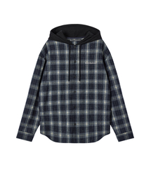 CHECK HOOD SHIRTS - NAVY