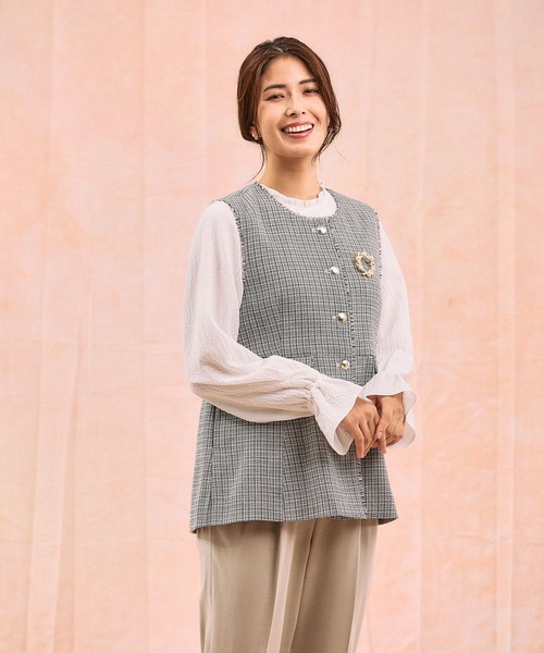 GLOBAL WORK（グローバルワーク）の「ツイードペプラムジレ/591837（その他アウター・レディース・ホワイト系8/ネイビー・MEDIUM/LARGE）」の7枚目の写真