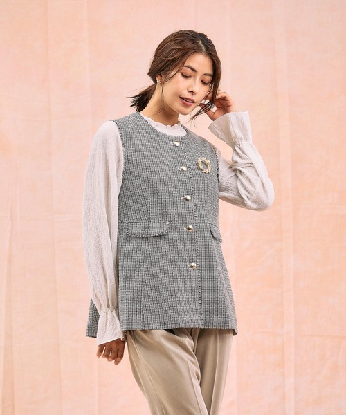 GLOBAL WORK（グローバルワーク）の「ツイードペプラムジレ/591837（その他アウター・レディース・ホワイト系8/ネイビー・MEDIUM/LARGE）」の8枚目の写真