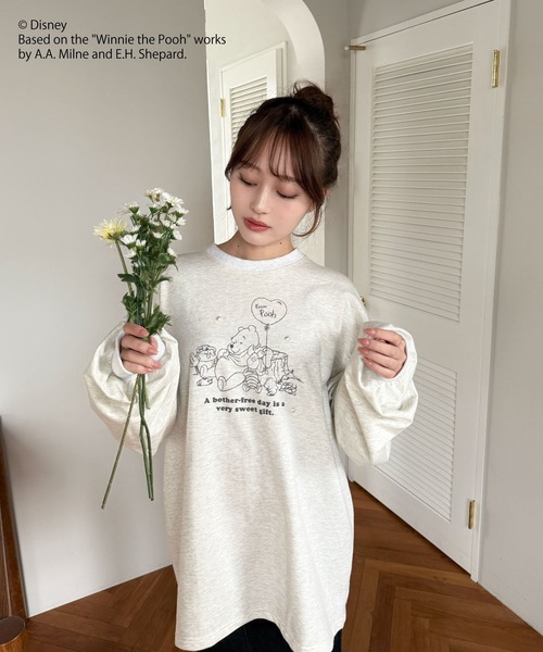 Disney(ディズニー)の「【Disney】くまのプーさん/プリントロンT(Tシャツ/カットソー・レディース・ライトグレー/オフホワイト・FREE)」の5枚目の写真