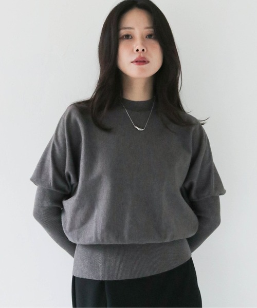 HER CLOSET（ハークローゼット）の「【HERCLOSET】ドルマンスリーブハイゲージニットトップス DOLMAN SLEEVE HIGH GAUGE KNIT TOPS（Tシャツ/カットソー・レディース・アイボリー/ブラック/チャコールグレー・M）」の3枚目の写真