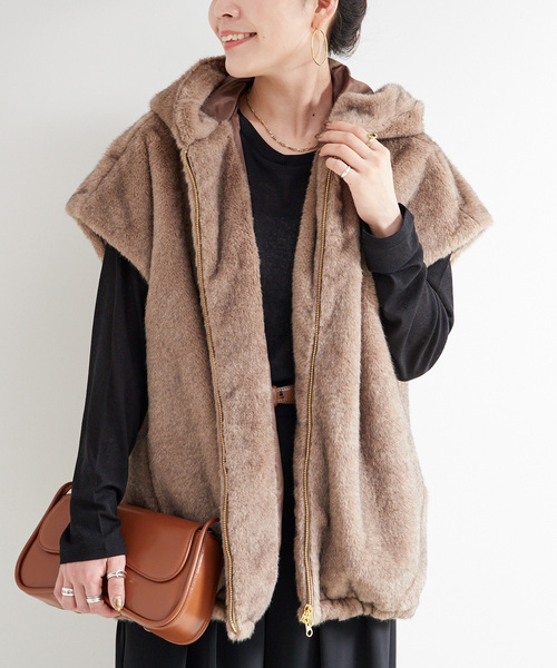 追加》【WEB＋一部店舗限定】手洗い可 / フード付きミンク調ファー