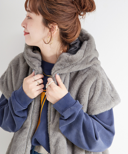 追加》【WEB＋一部店舗限定】手洗い可 / フード付きミンク調ファー