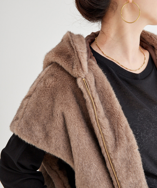 追加》【WEB＋一部店舗限定】手洗い可 / フード付きミンク調ファー