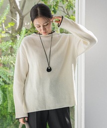 刺繍トリムハイネックニット≪洗える≫