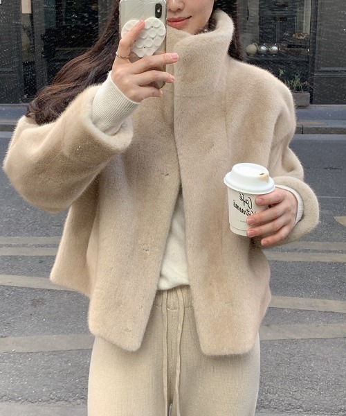 emi+（エミプラス）の「ショート丈スタンドカラーﾌｧ‐ブルゾン（ブルゾン・レディース・ブラック/ベージュ・FREE）」の3枚目の写真