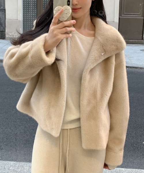 emi+（エミプラス）の「ショート丈スタンドカラーﾌｧ‐ブルゾン（ブルゾン・レディース・ブラック/ベージュ・FREE）」の5枚目の写真