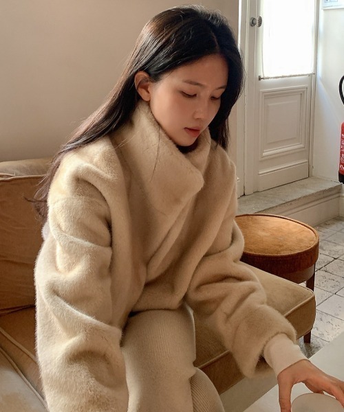 emi+（エミプラス）の「ショート丈スタンドカラーﾌｧ‐ブルゾン（ブルゾン・レディース・ブラック/ベージュ・FREE）」の6枚目の写真