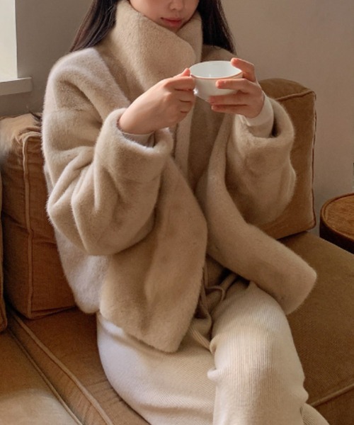 emi+（エミプラス）の「ショート丈スタンドカラーﾌｧ‐ブルゾン（ブルゾン・レディース・ブラック/ベージュ・FREE）」の8枚目の写真