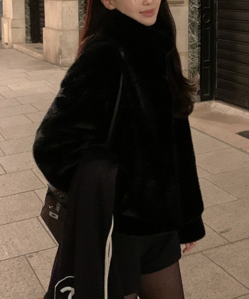 emi+（エミプラス）の「ショート丈スタンドカラーﾌｧ‐ブルゾン（ブルゾン・レディース・ブラック/ベージュ・FREE）」の14枚目の写真