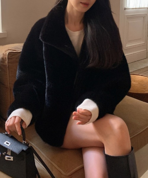 emi+（エミプラス）の「ショート丈スタンドカラーﾌｧ‐ブルゾン（ブルゾン・レディース・ブラック/ベージュ・FREE）」の19枚目の写真