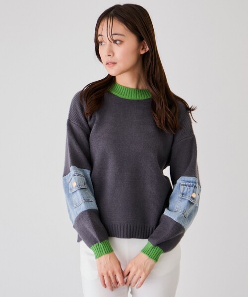 Jayro(ジャイロ)の「配色袖デニムプルオーバー(ニット/セーター・レディース・チャコールグレー/グレー/ベージュ・FREE)」の4枚目の写真