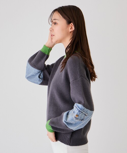 Jayro(ジャイロ)の「配色袖デニムプルオーバー(ニット/セーター・レディース・チャコールグレー/グレー/ベージュ・FREE)」の5枚目の写真