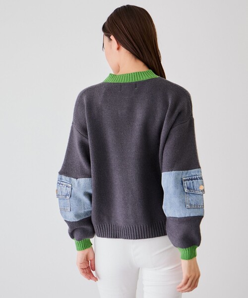 Jayro(ジャイロ)の「配色袖デニムプルオーバー(ニット/セーター・レディース・チャコールグレー/グレー/ベージュ・FREE)」の6枚目の写真