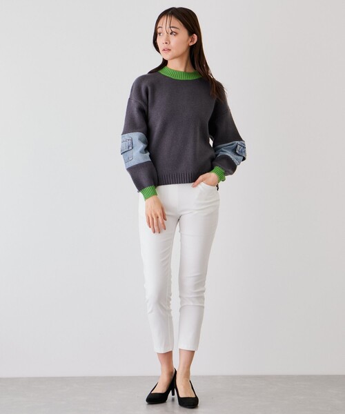 Jayro(ジャイロ)の「配色袖デニムプルオーバー(ニット/セーター・レディース・チャコールグレー/グレー/ベージュ・FREE)」の7枚目の写真