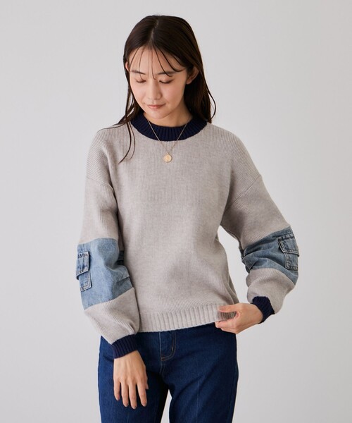 Jayro(ジャイロ)の「配色袖デニムプルオーバー(ニット/セーター・レディース・チャコールグレー/グレー/ベージュ・FREE)」の10枚目の写真