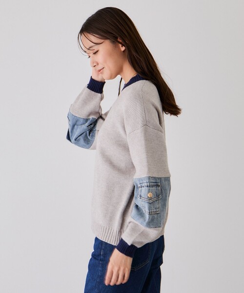 Jayro(ジャイロ)の「配色袖デニムプルオーバー(ニット/セーター・レディース・チャコールグレー/グレー/ベージュ・FREE)」の11枚目の写真
