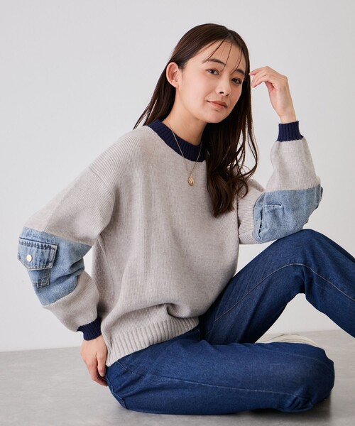 Jayro(ジャイロ)の「配色袖デニムプルオーバー(ニット/セーター・レディース・チャコールグレー/グレー/ベージュ・FREE)」の13枚目の写真