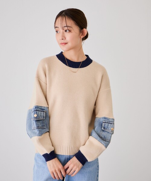 Jayro(ジャイロ)の「配色袖デニムプルオーバー(ニット/セーター・レディース・チャコールグレー/グレー/ベージュ・FREE)」の17枚目の写真