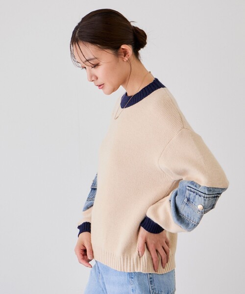 Jayro(ジャイロ)の「配色袖デニムプルオーバー(ニット/セーター・レディース・チャコールグレー/グレー/ベージュ・FREE)」の18枚目の写真