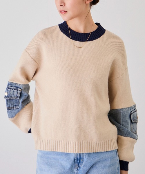 Jayro(ジャイロ)の「配色袖デニムプルオーバー(ニット/セーター・レディース・チャコールグレー/グレー/ベージュ・FREE)」の3枚目の写真