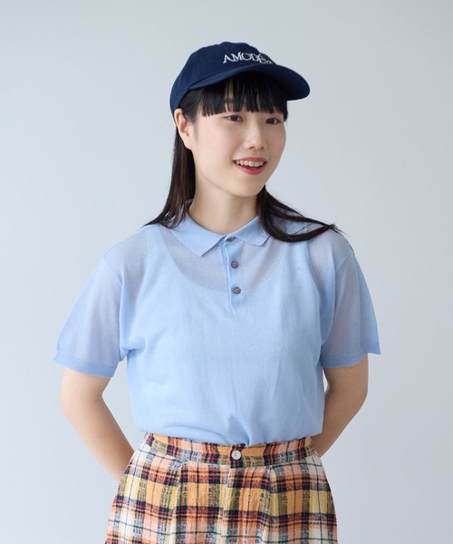 bulle de savon（ビュルデサボン）の「sheer polo ニット（ニット/セーター・レディース・カーキ/サックスブルー・FREE）」の2枚目の写真