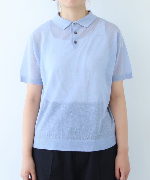 bulle de savon（ビュルデサボン）の「sheer polo ニット（ニット/セーター・レディース・カーキ/サックスブルー・FREE）」の11枚目の写真