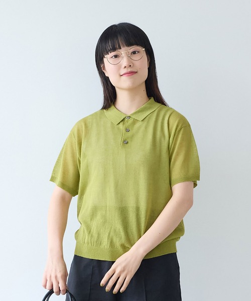bulle de savon（ビュルデサボン）の「sheer polo ニット（ニット/セーター・レディース・カーキ/サックスブルー・FREE）」の4枚目の写真