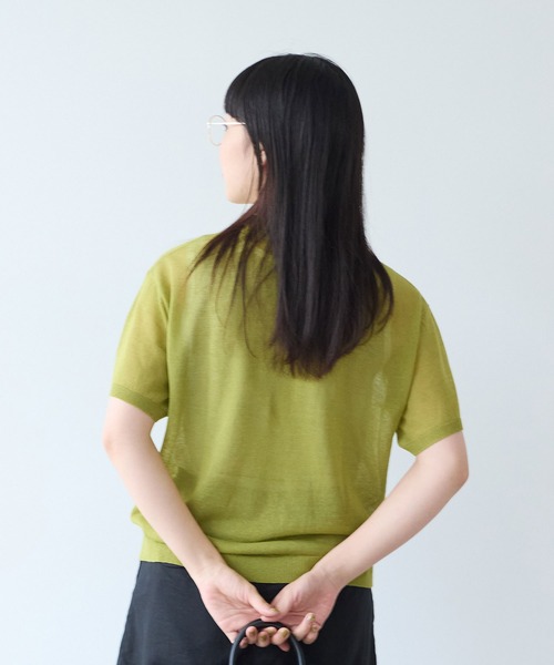 bulle de savon（ビュルデサボン）の「sheer polo ニット（ニット/セーター・レディース・カーキ/サックスブルー・FREE）」の6枚目の写真