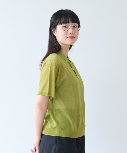 bulle de savon（ビュルデサボン）の「sheer polo ニット（ニット/セーター・レディース・カーキ/サックスブルー・FREE）」の5枚目の写真