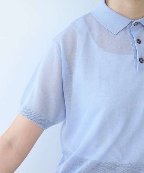 bulle de savon（ビュルデサボン）の「sheer polo ニット（ニット/セーター・レディース・カーキ/サックスブルー・FREE）」の16枚目の写真