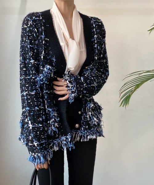 ONEP STAR(ワンピスター)の「フリンジ付きツイード調カーディガン(カーディガン/ボレロ・レディース・グレイッシュベージュ/ブラック・FREE)」の16枚目の写真
